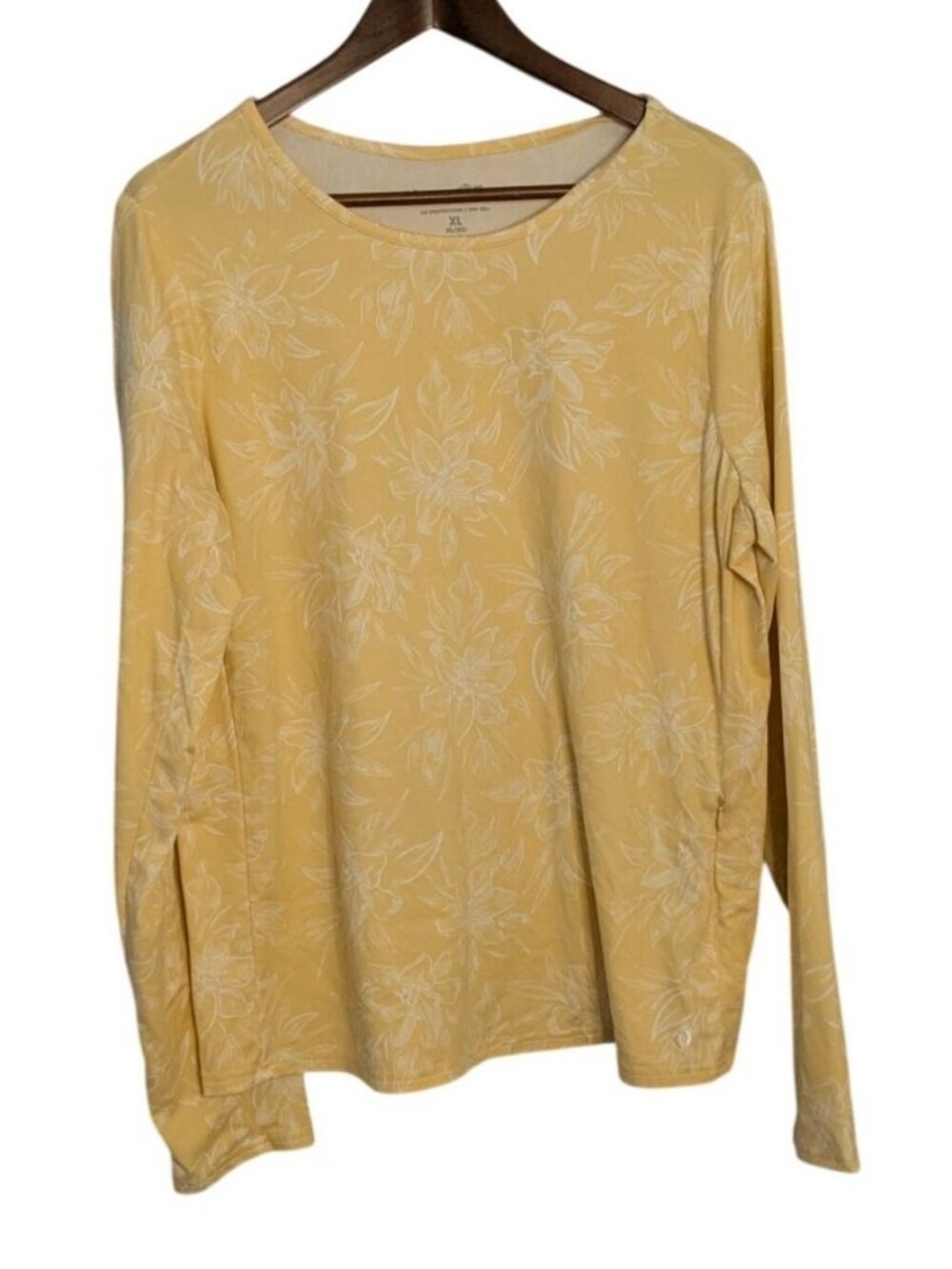 Hang Ten Womens XL Yellow Floral Long Sleeve shirt UV Protection Zipper Pocket